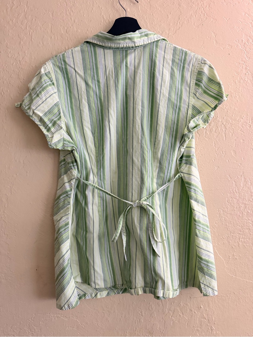 Oh! Mamma Maturity Light Green and White Striped Button-Up Shirt - Picture 3 of 5